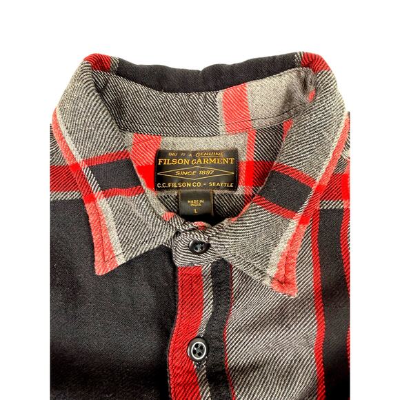 Filson Vintage Style Flannel Work Shirt | Red, Gray & Black | Men's Sz L - Picture 5 of 6